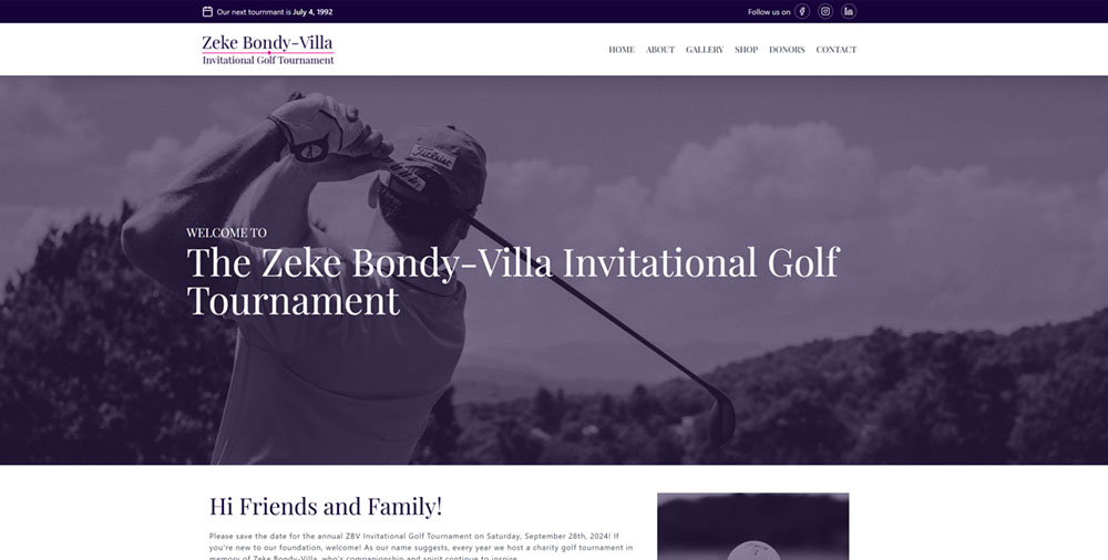 Screen capture of the ZBV Invitational website.